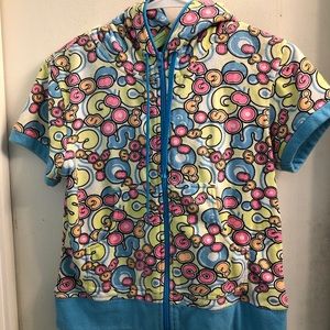 Raw Blue Short Sleeve Hoodie, zips all the way up